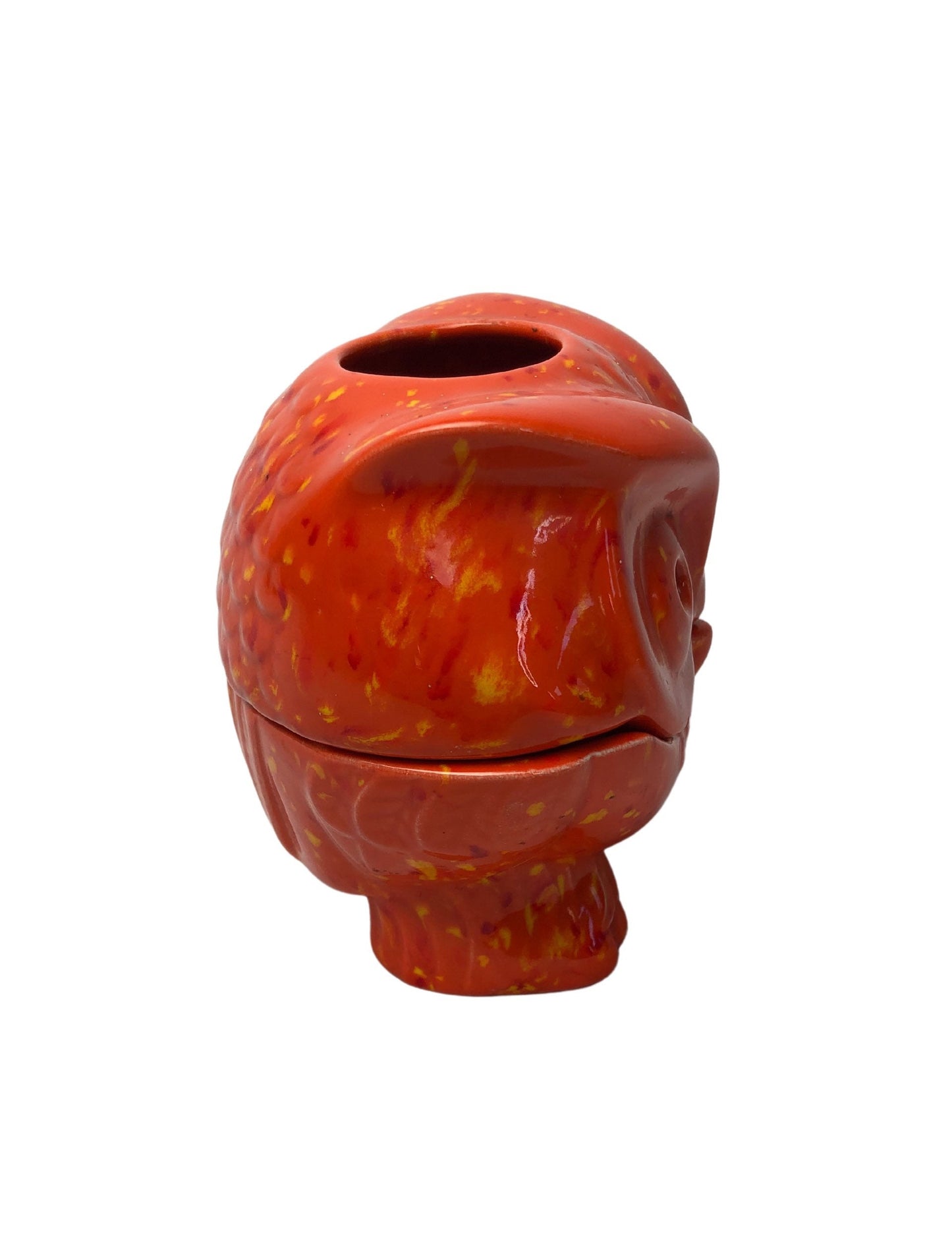 70’s Orange Glazed Ceramic OWL Halloween Votive Candle Holder