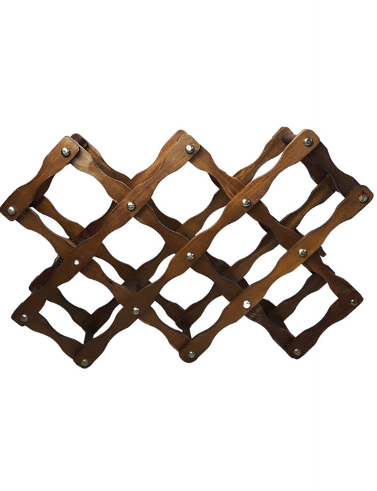 Vintage 80’s Wooden Bottle Accordion Rack Holds 9 Bottles Collapsable
