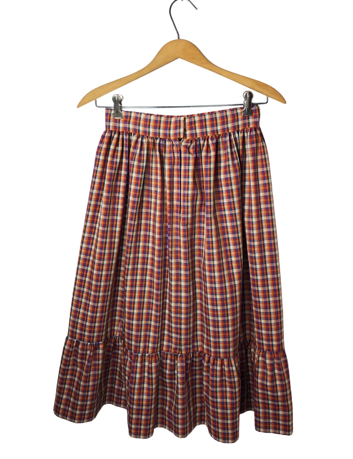 Vintage 70’s Fall Rainbow Plaid High Waisted Mid-Calf Prairie Skirt Size 2