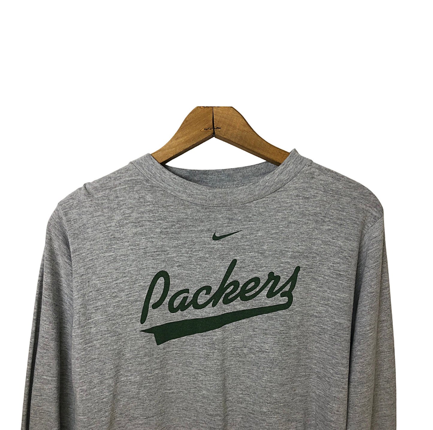 Vintage 90’s Green Bay Packers NIKE Swoosh 100% Cotton Long Sleeve Tee Kids size XL, Wms size S