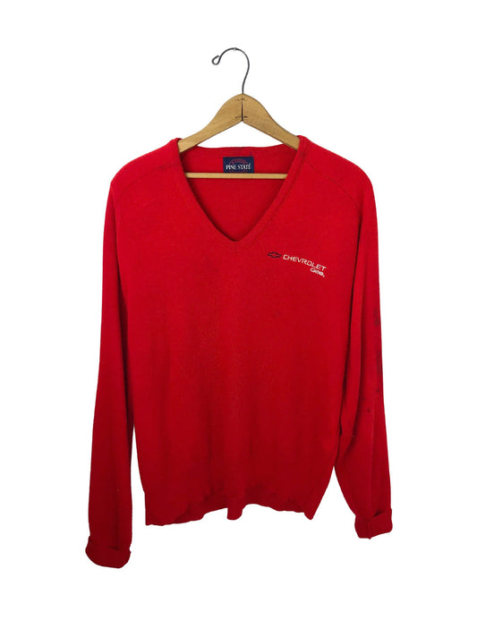 80’s Chevrolet Geo Embroidered Red Pine State V-Neck Sweater Size