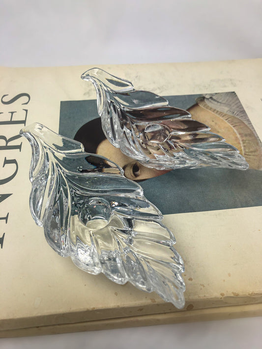 Vintage 80’s Crystal Leaf Candlestick Taper Candle Holders Set of 2