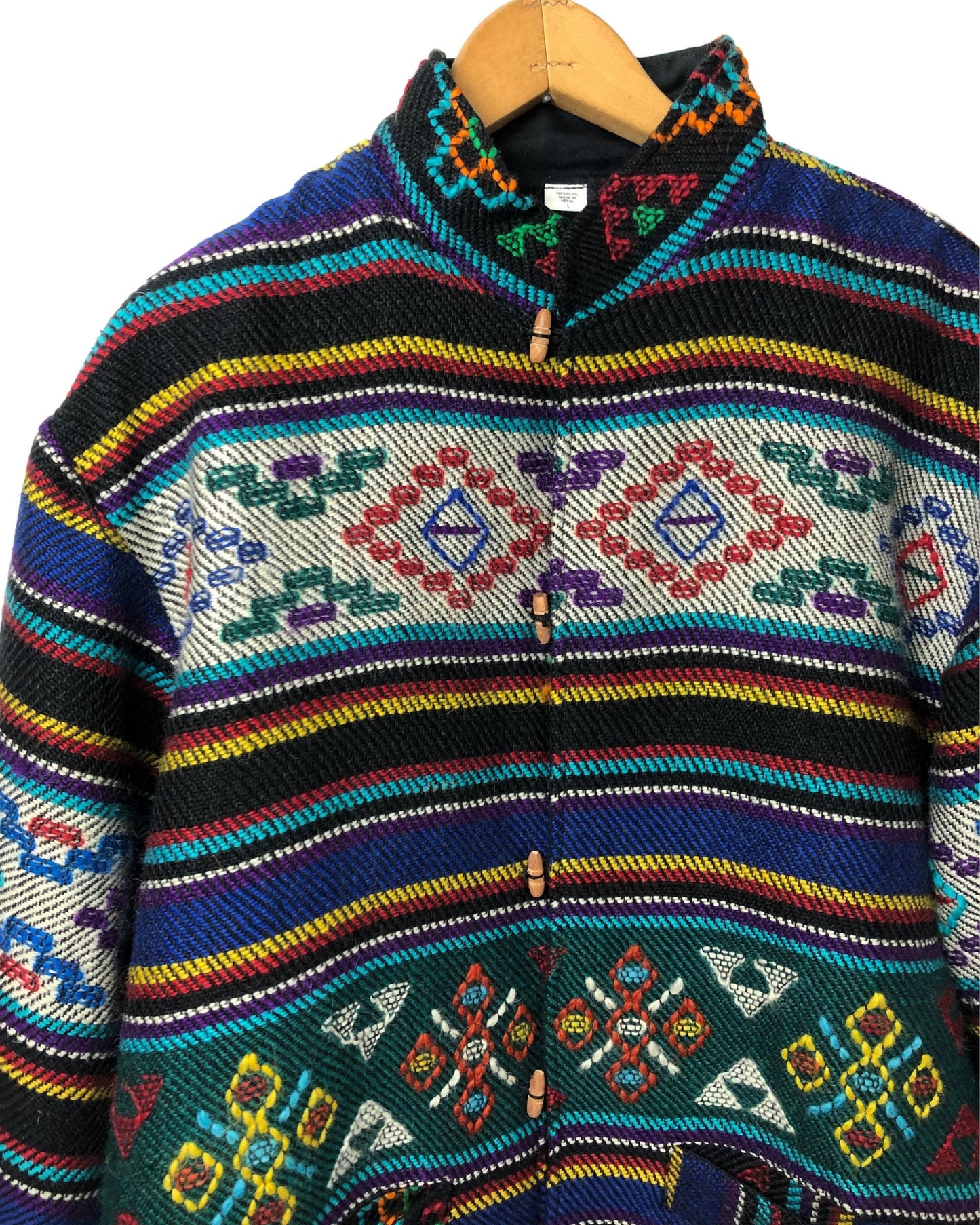 80’s Rainbow Nepal Wool Gorgeous Embroidery Coat Size Large
