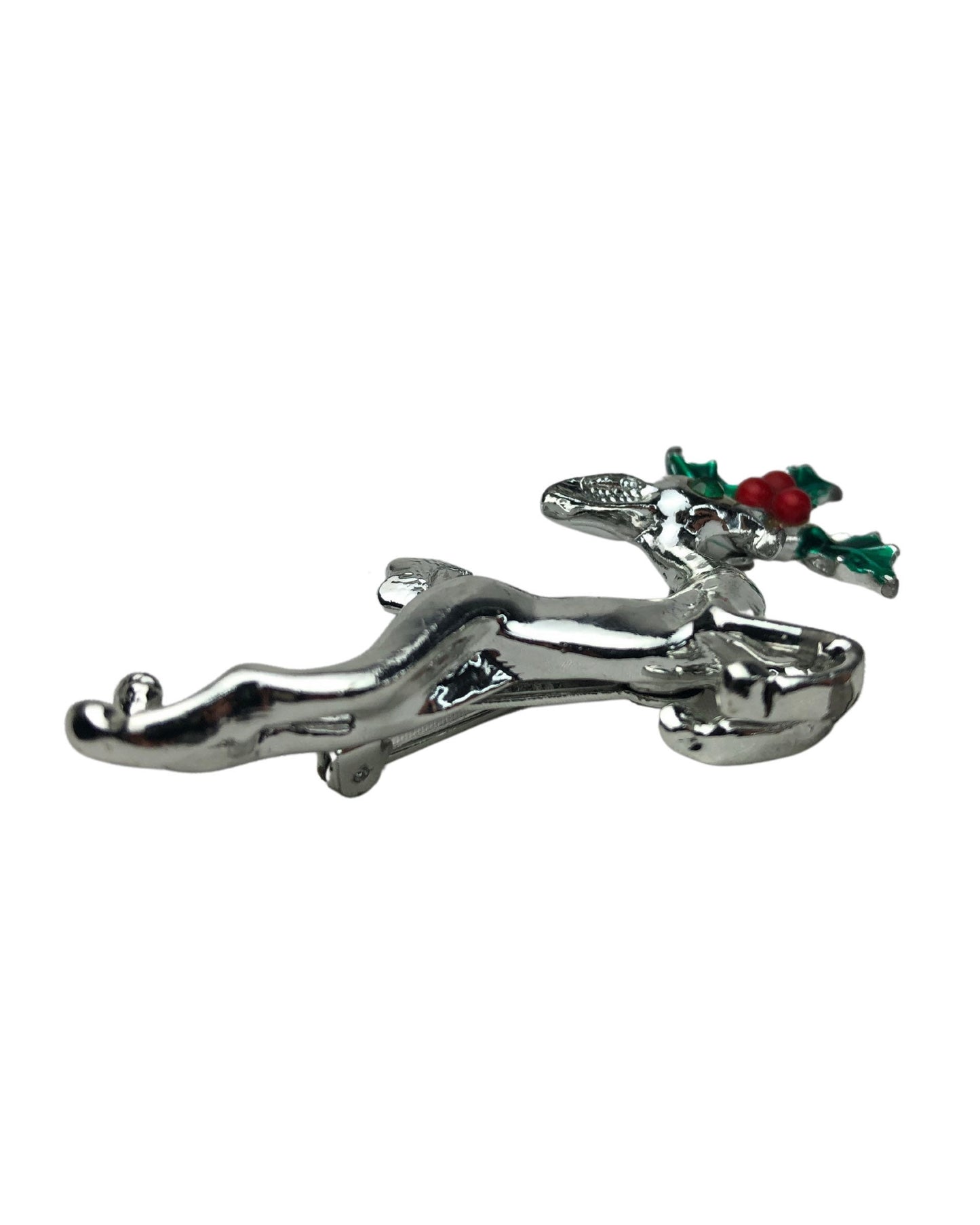 Vintage 90’s Silver Reindeer Mistletoe Brooch Pin
