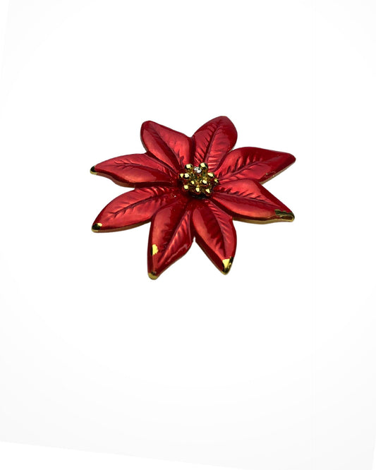 80’s Poinsettia Holiday Enamel Pin Brooch