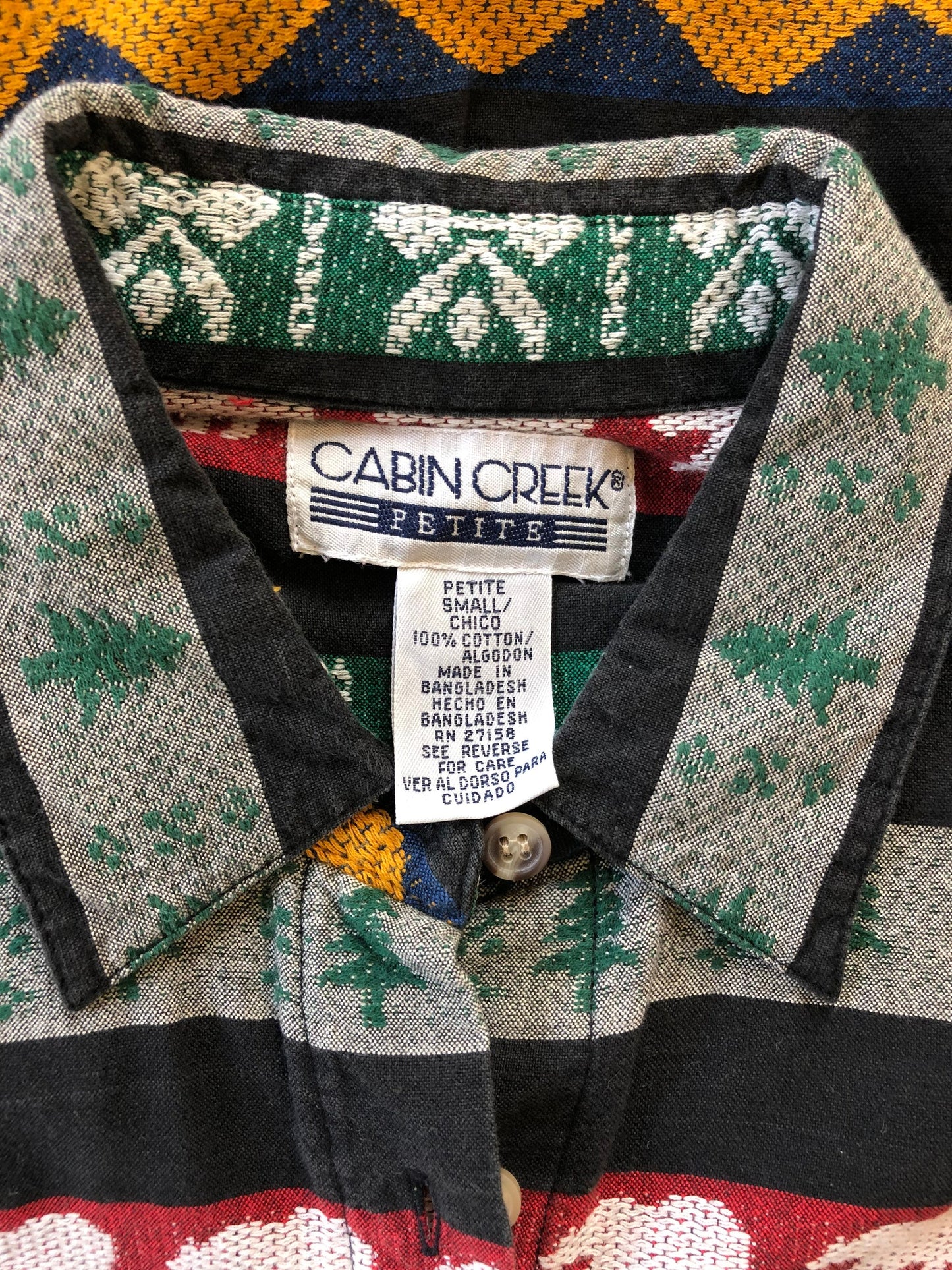 Vintage 90’s Cabin Creek Nordic Fair Isle Ugly Cottage Core Holiday Stripe Snowflake Bear Button Down Size Small