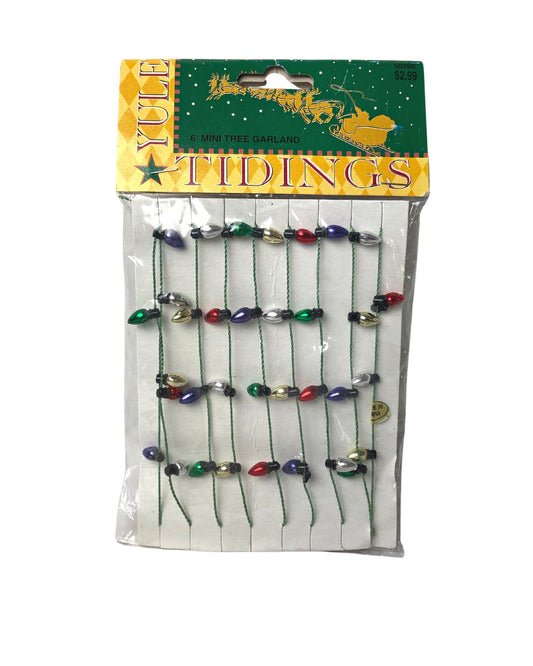 90’s Mini 6’ Bulb Miniature Tree Garland Desdstock Yule Tidings