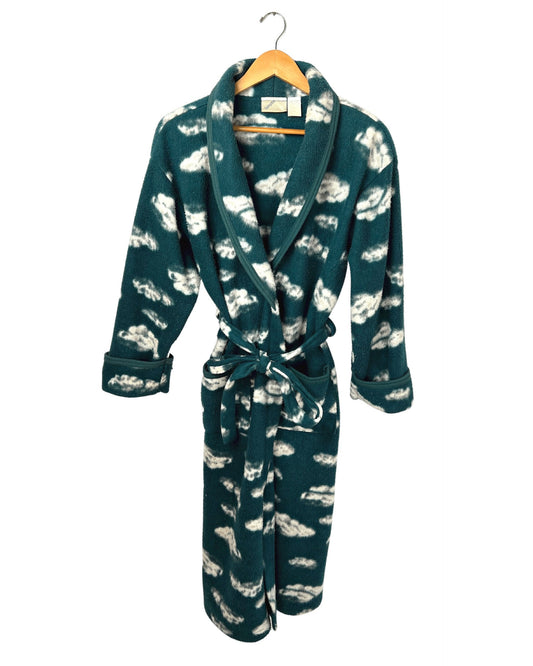 Vintage 90’s Clouds Sky Forest Green Fleece Hampton House Bathrobe House Coat Size Large