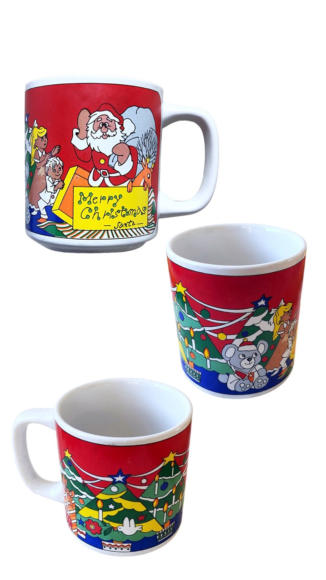 Vintage 80's MERRY CHRISTMAS Mug for Santa Holiday Ceramic "Mastercraft Stoneware" 10oz Coffee Cup