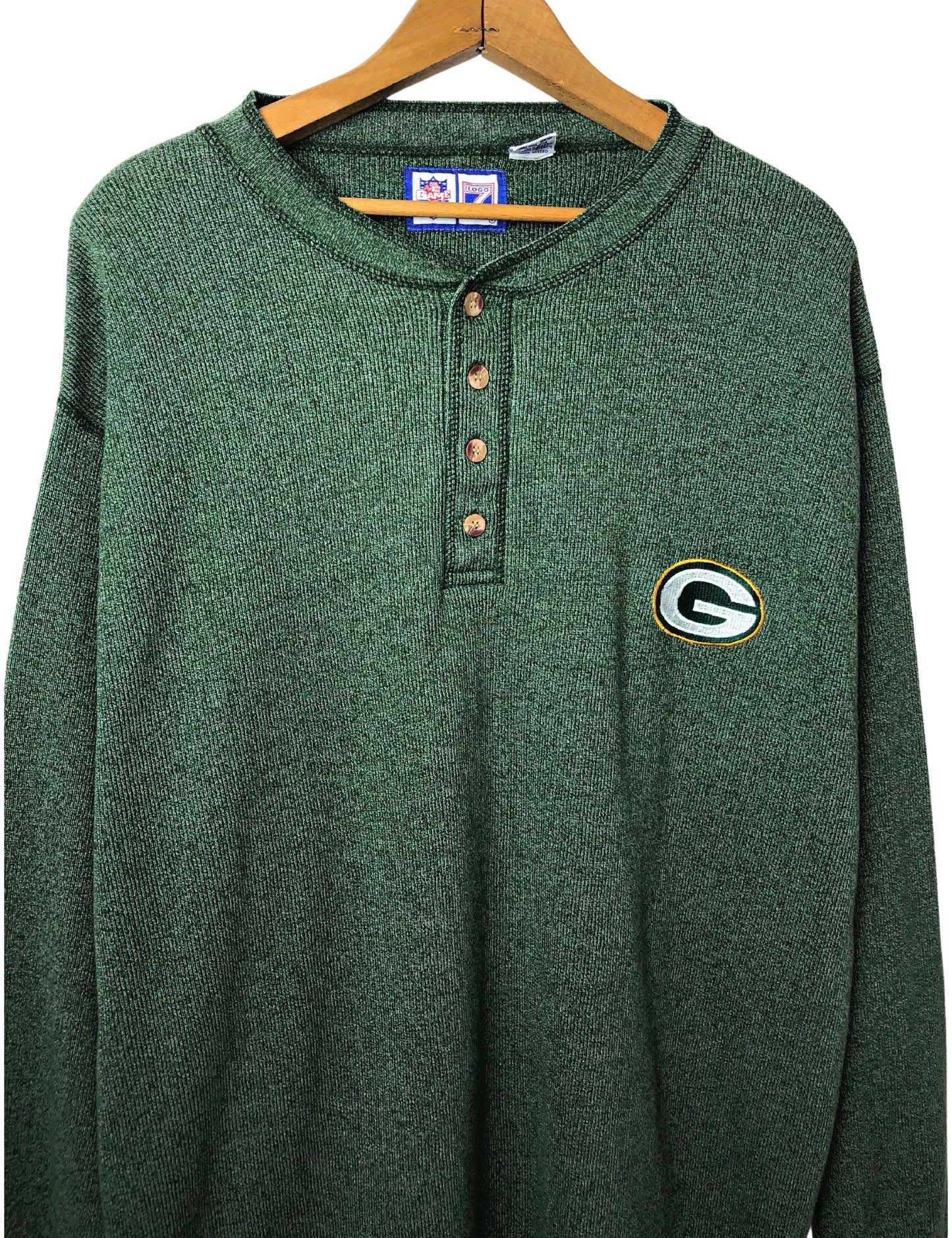 Vintage 90’s Green Bay Packers 1/4 Button Logo 7 Henley Shirt Size 2X