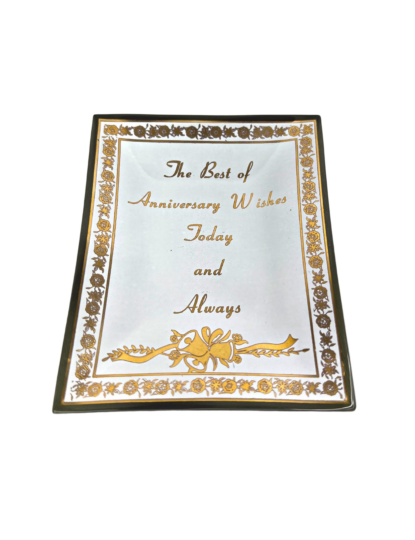 80’s Hallmark Cards Best of Anniversary Wishes -Today & Always Ceramic Greeting Card Love Wedding Bells Beveled Small Dish 5” x 4”