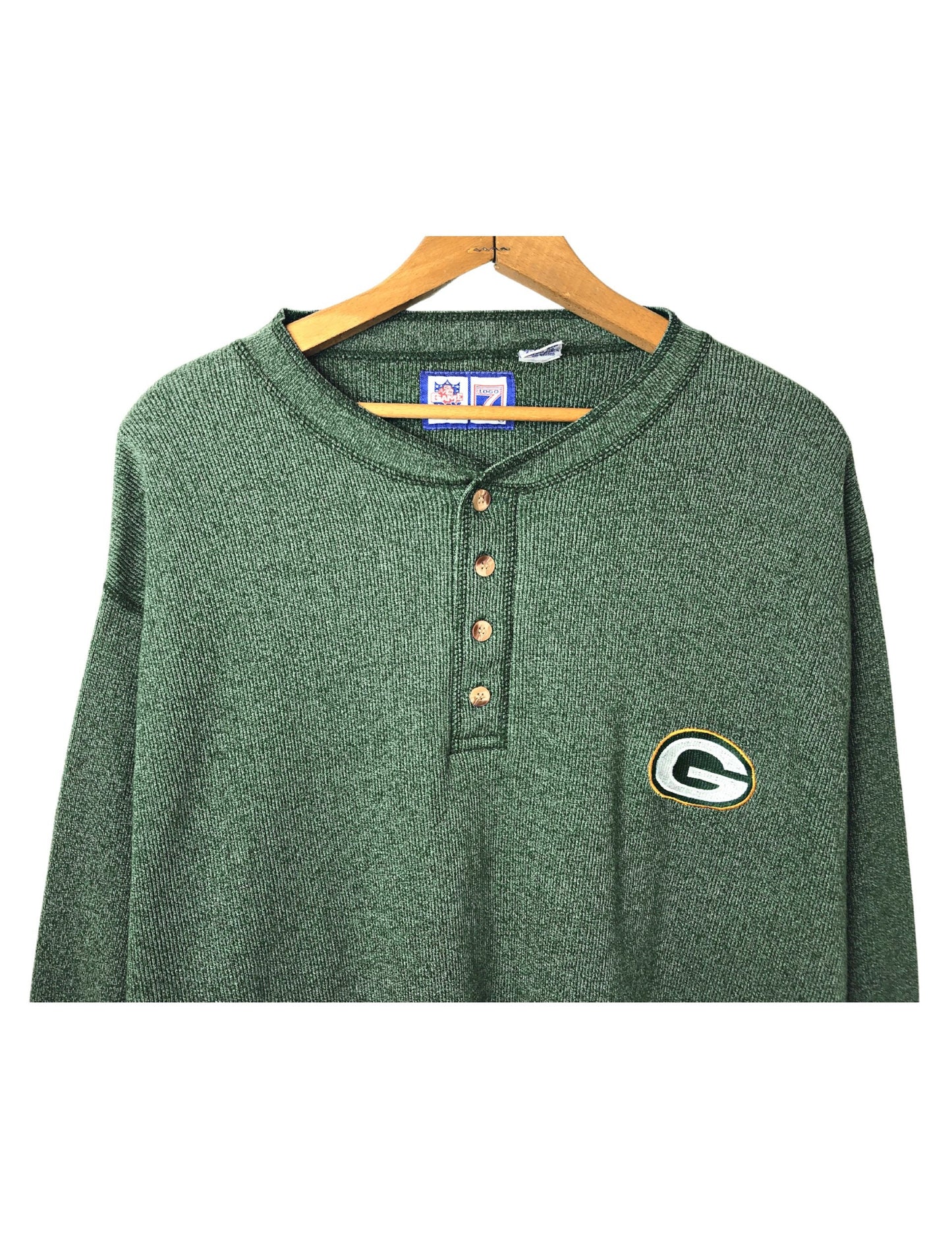 Vintage 90’s Green Bay Packers 1/4 Button Logo 7 Henley Shirt Size 2X