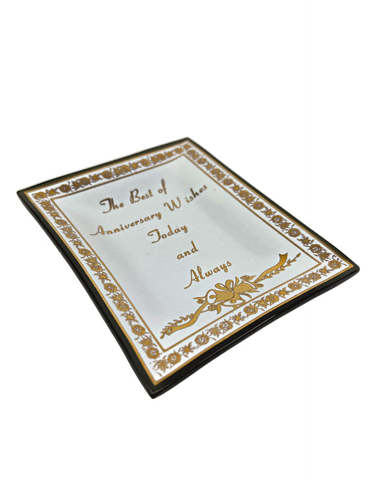 80’s Hallmark Cards Best of Anniversary Wishes -Today & Always Ceramic Greeting Card Love Wedding Bells Beveled Small Dish 5” x 4”