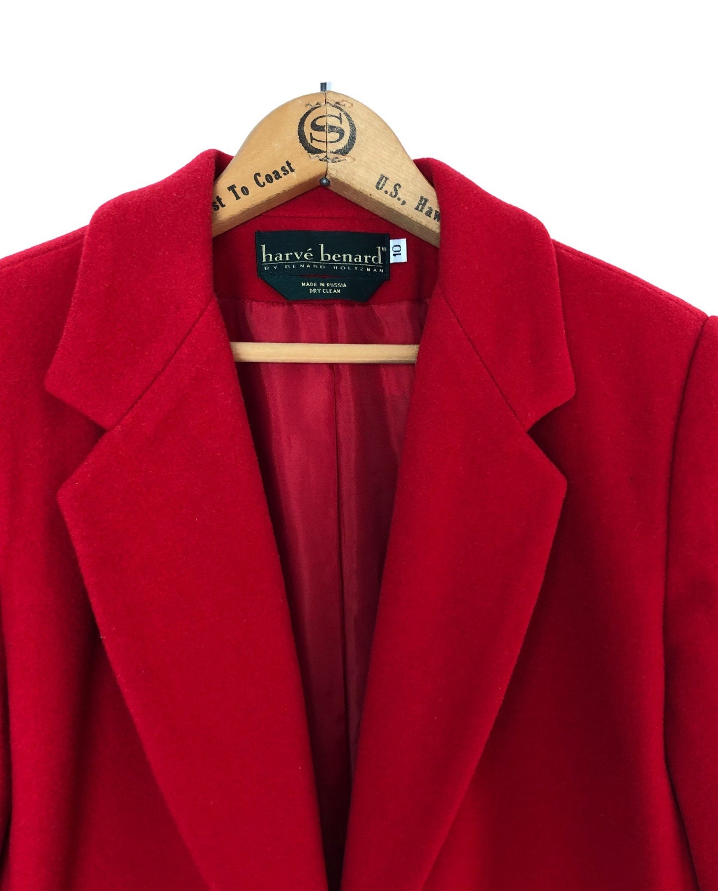 80’s Red Wool Cashmere Harve Bernard Structured Blazer Size 10