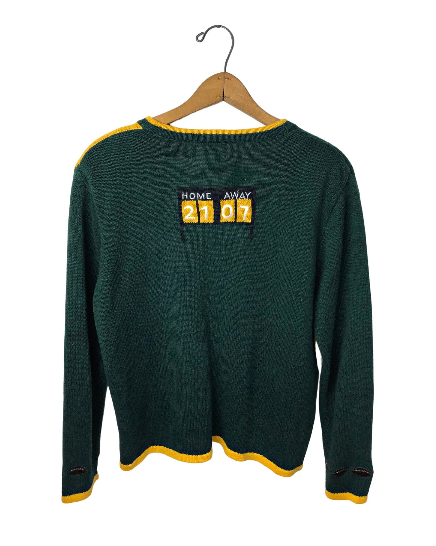 Vintage 90’s Green Bay Packers Football Button Field Goal Flag Chunky Cardigan Sweater Size Medium