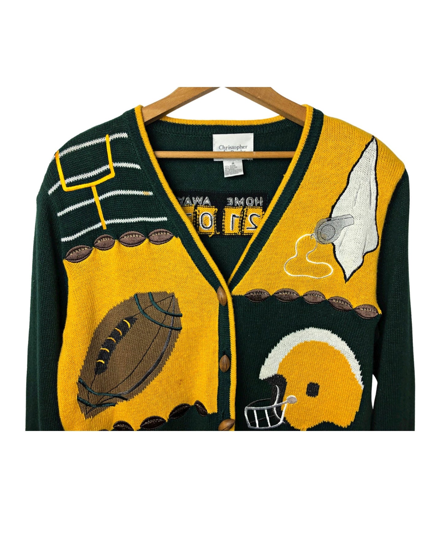Vintage 90’s Green Bay Packers Football Button Field Goal Flag Chunky Cardigan Sweater Size Medium