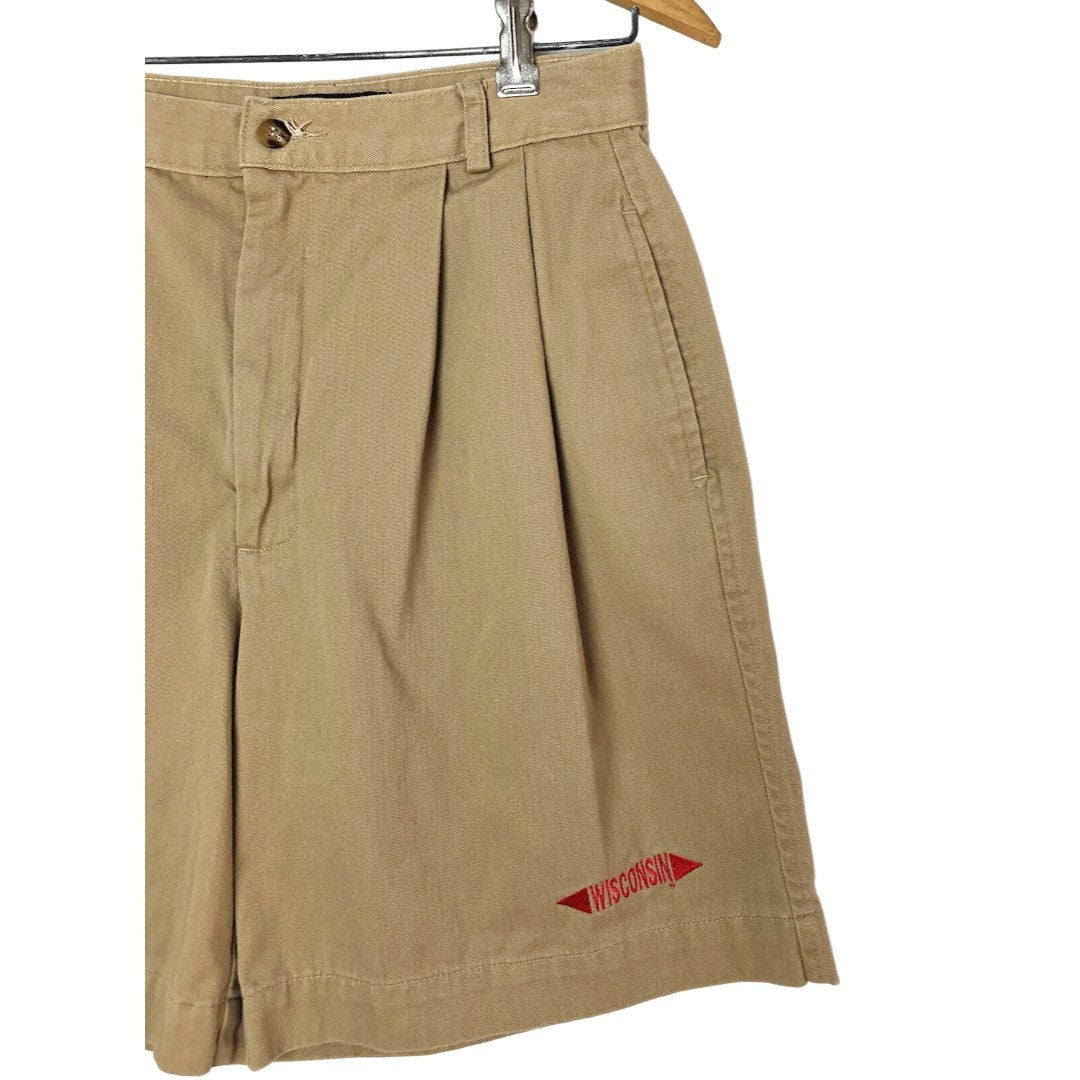 90’s Wisconsin BADGERS University of Wisconsin Collegiate 7” Pleated Khaki Shorts Size 6