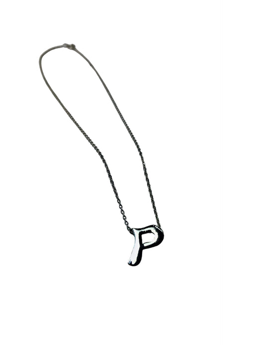 80’s “P” Initial Silver Plated 9.5” Choker Necklace