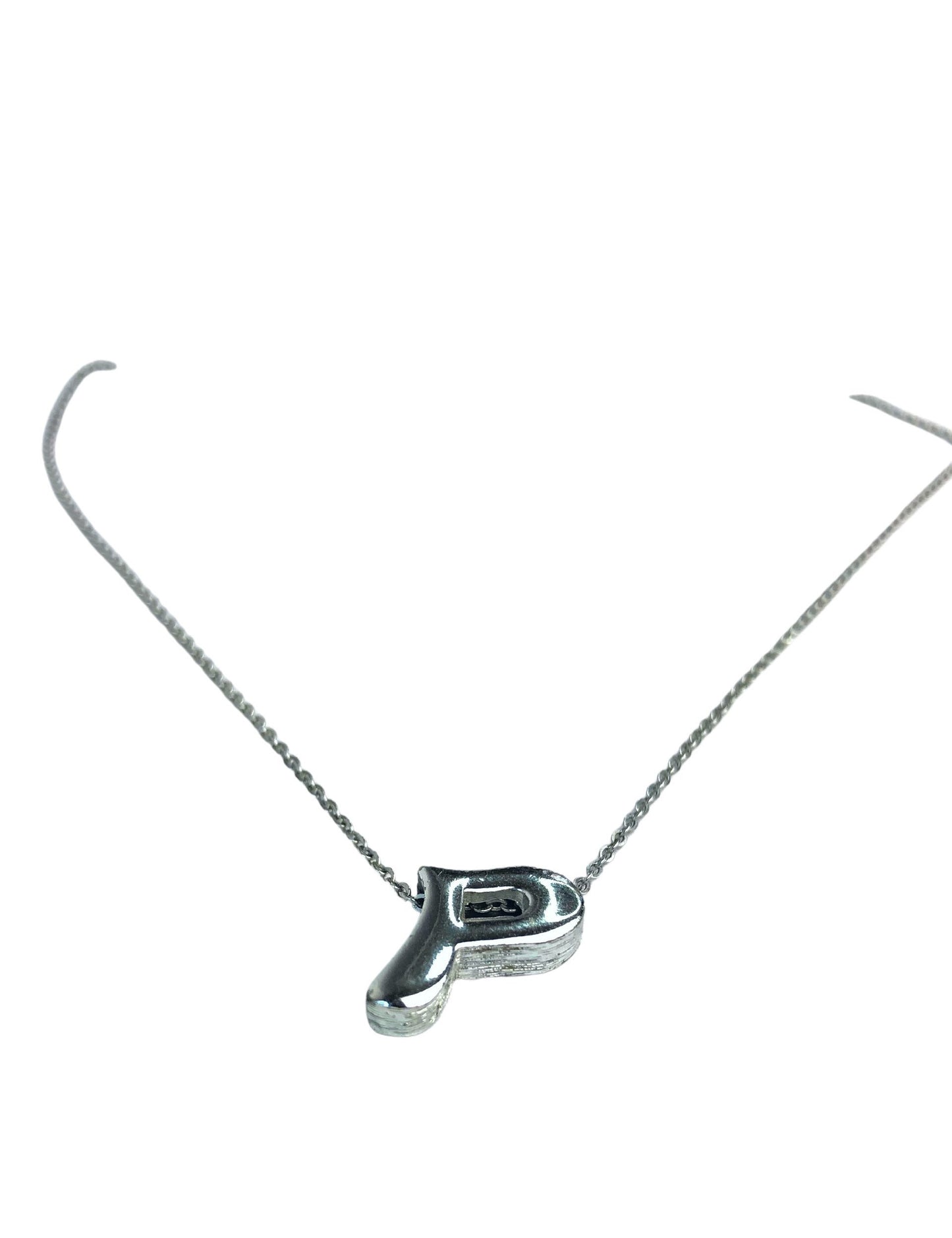80’s “P” Initial Silver Plated 9.5” Choker Necklace