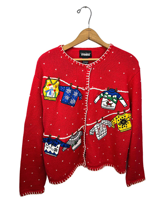 90’s Adorable Holiday Clothesline Chunky Cardigan Sweater