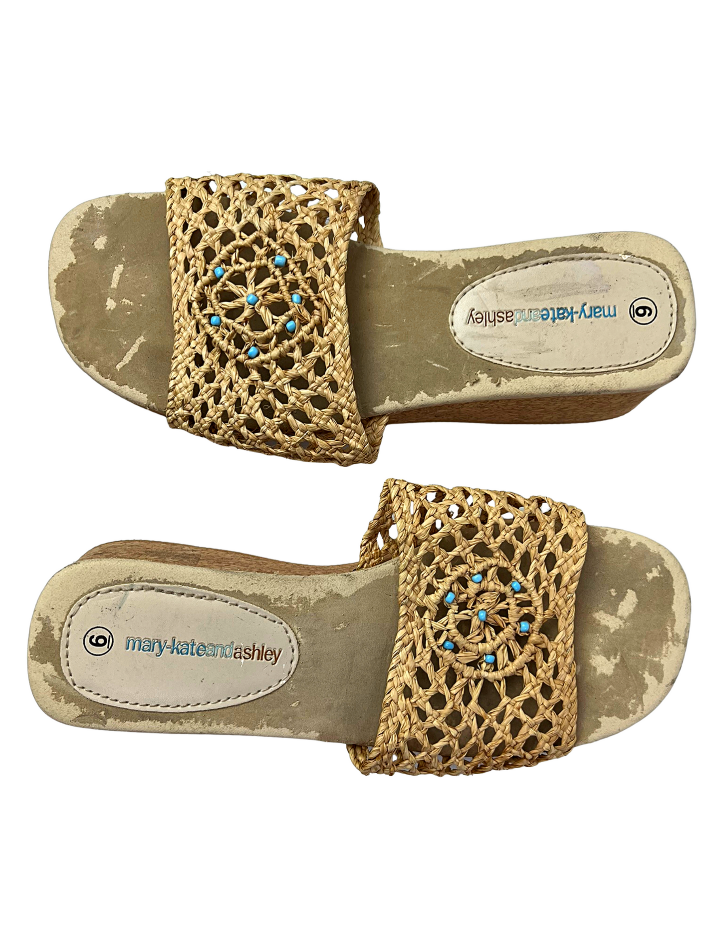 00’s Y2K Mary Kate & Ashley Macrame Beaded Cork 2” Sandals Size 6