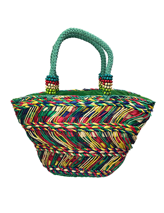 90’s Rainbow Straw Beaded Beach Tote Bag