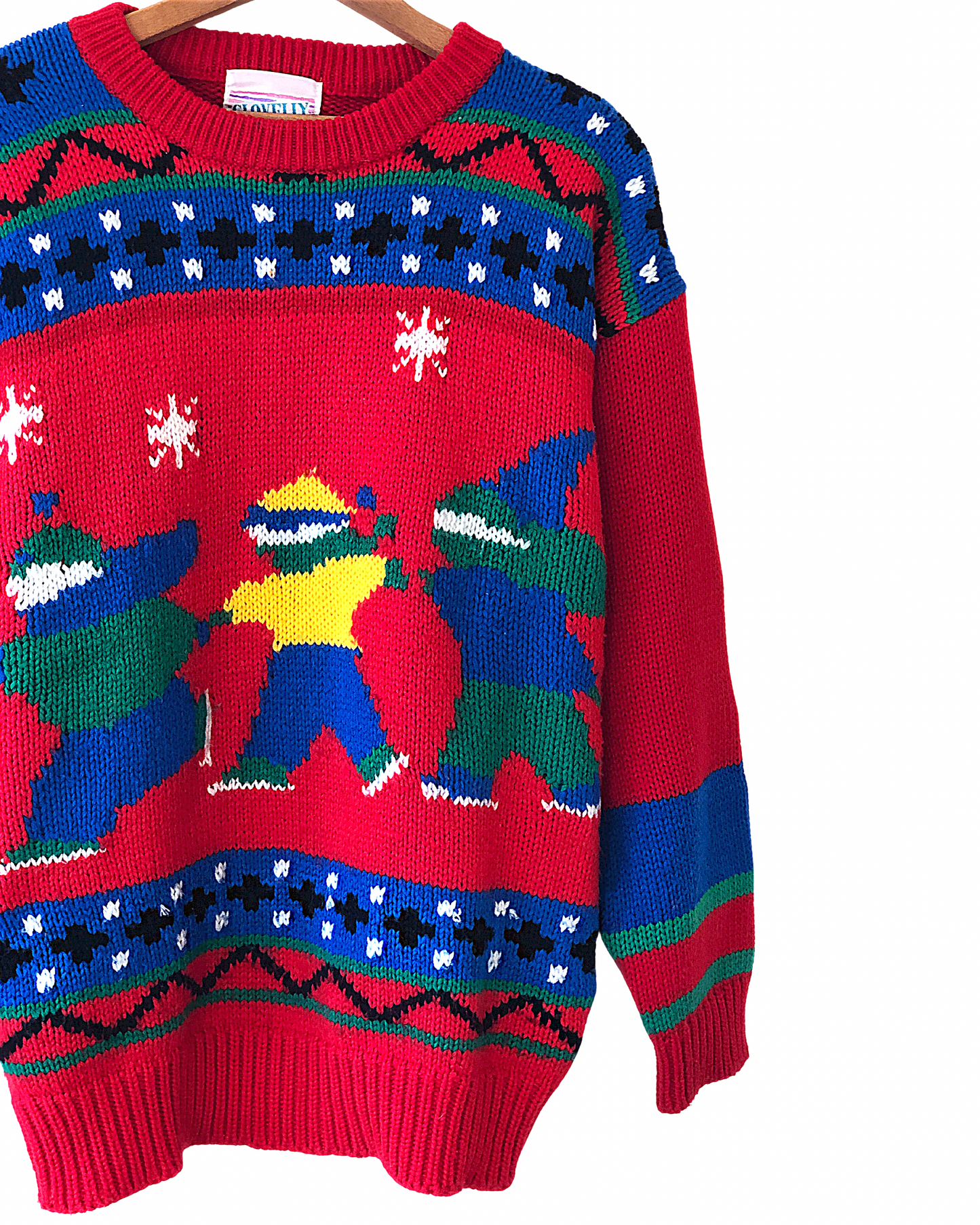 80's Ice Skaters Cute Fair Isle Chunky Knit Ugly Holiday Sweater Size Large