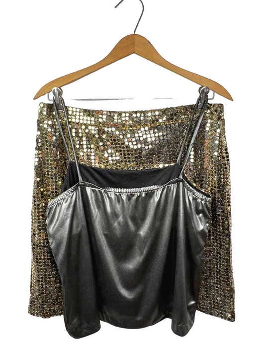 80’s Gold Sequined 2 Pc Top & Mini Skirt Dress Set Sz 13/14