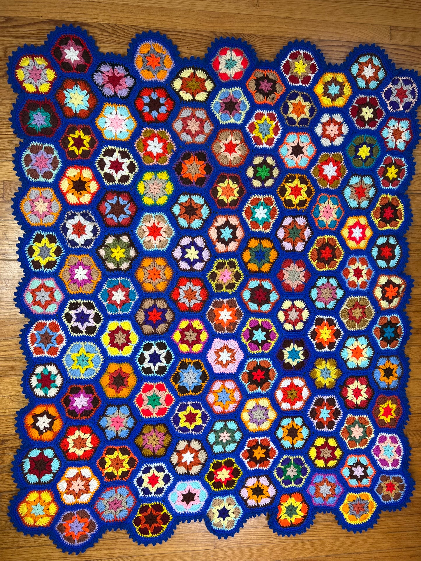 70’s Retro Rainbow Flower Granny Square Crocheted 62 x 52 Afghan Throw Blanket