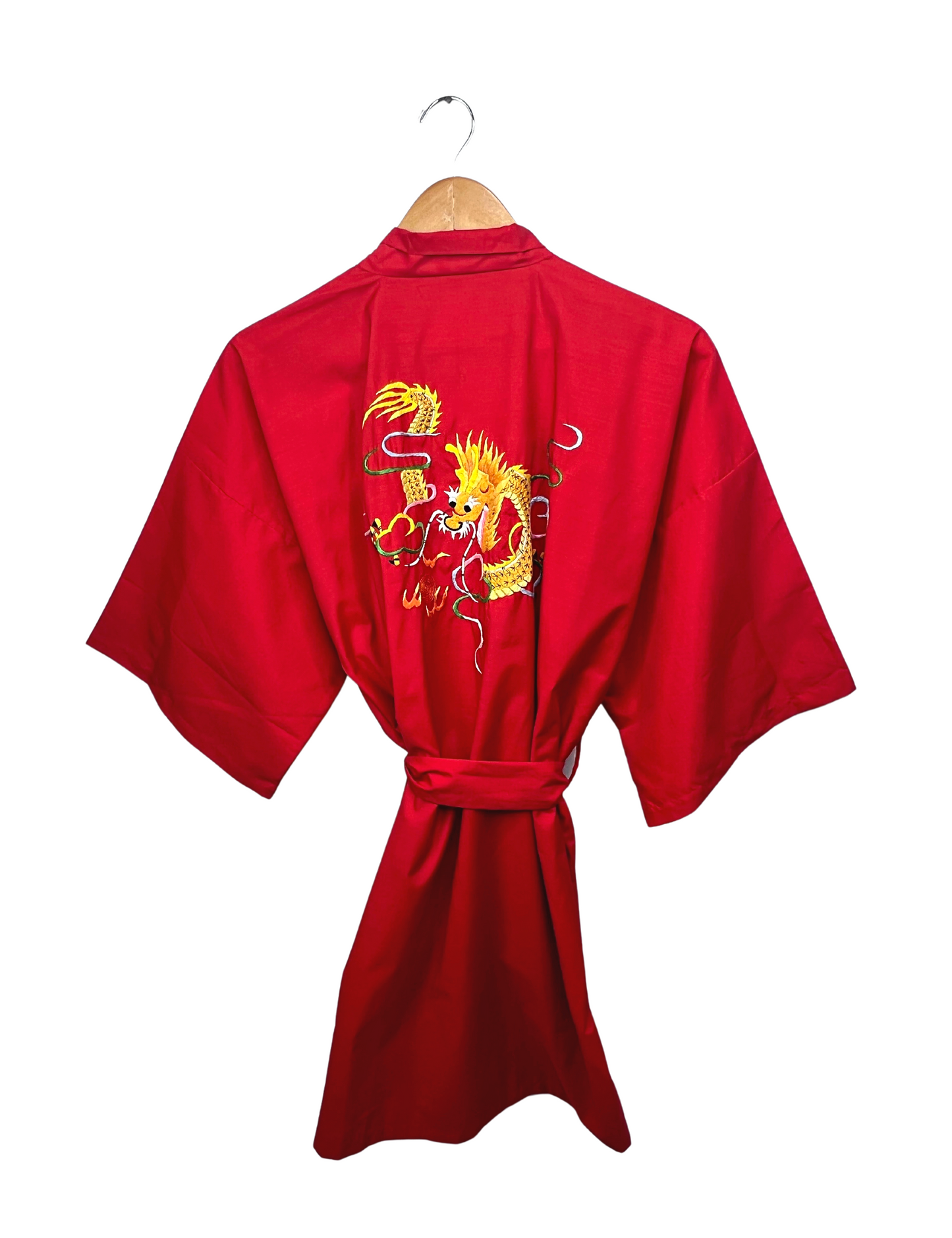 60’s Red Dragon Embroidered Fire-Breathing Chinese Kimono Short Robe