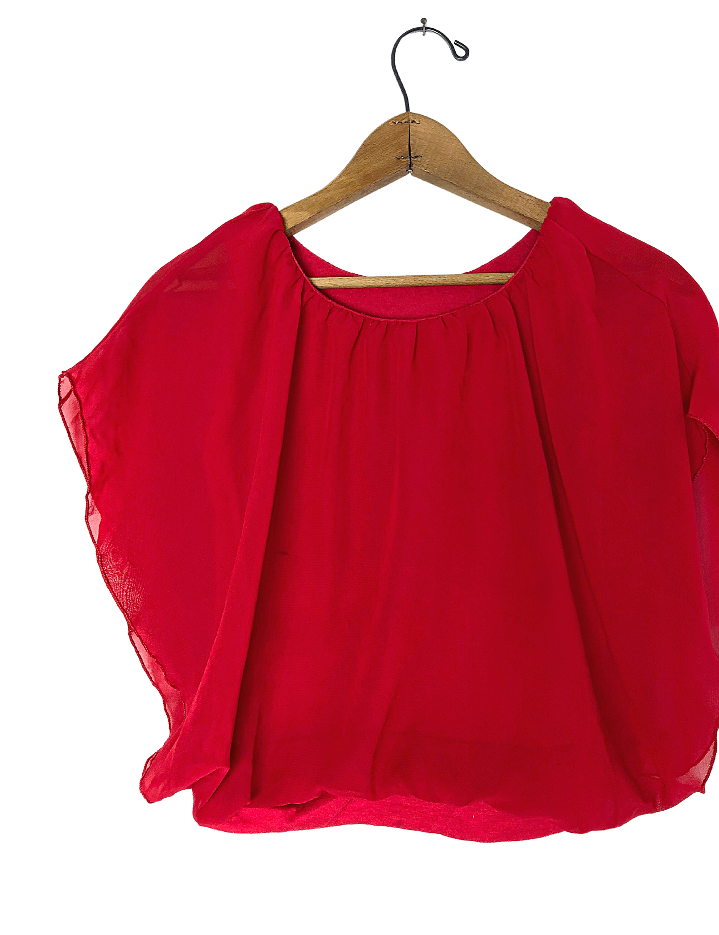 80’s Cherry Red Sheer Chiffon Butterfly Top Size Small