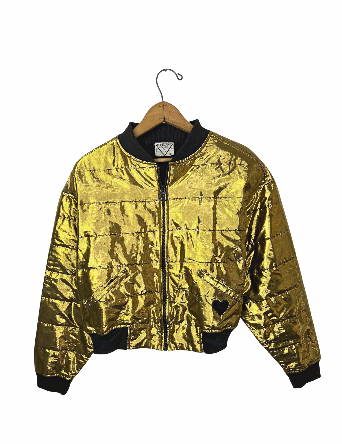 Vintage 80’s Question Mark ? Quilted Gold Cropped Bomber Jacket