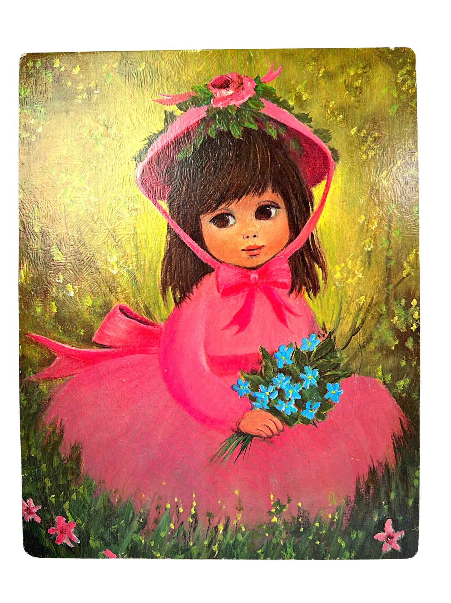 60’s Sherle Big Eye “Brenda” Pink Bonet Bouquet Museum Art Print 14” H x 11” H