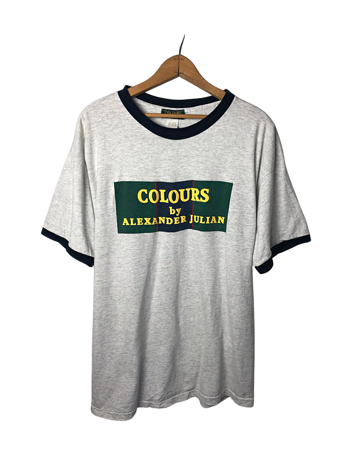 90’s Colours by Alexander Julian 100% Cotton Logo T-shirt Ringer Size XL