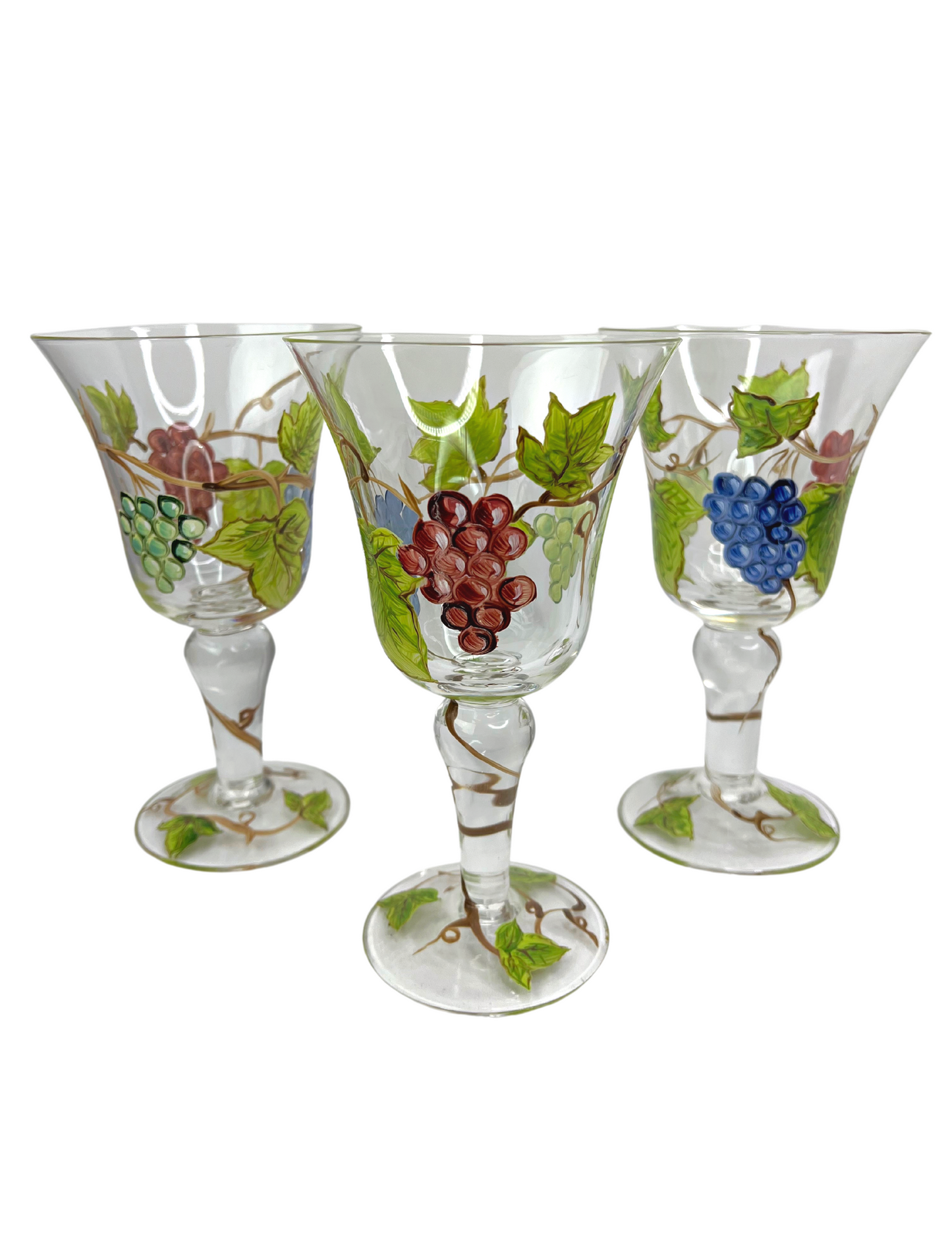 90’s Grapes Wine Vino Grapevine Hand-Painted Set of 3 Wine Glasses