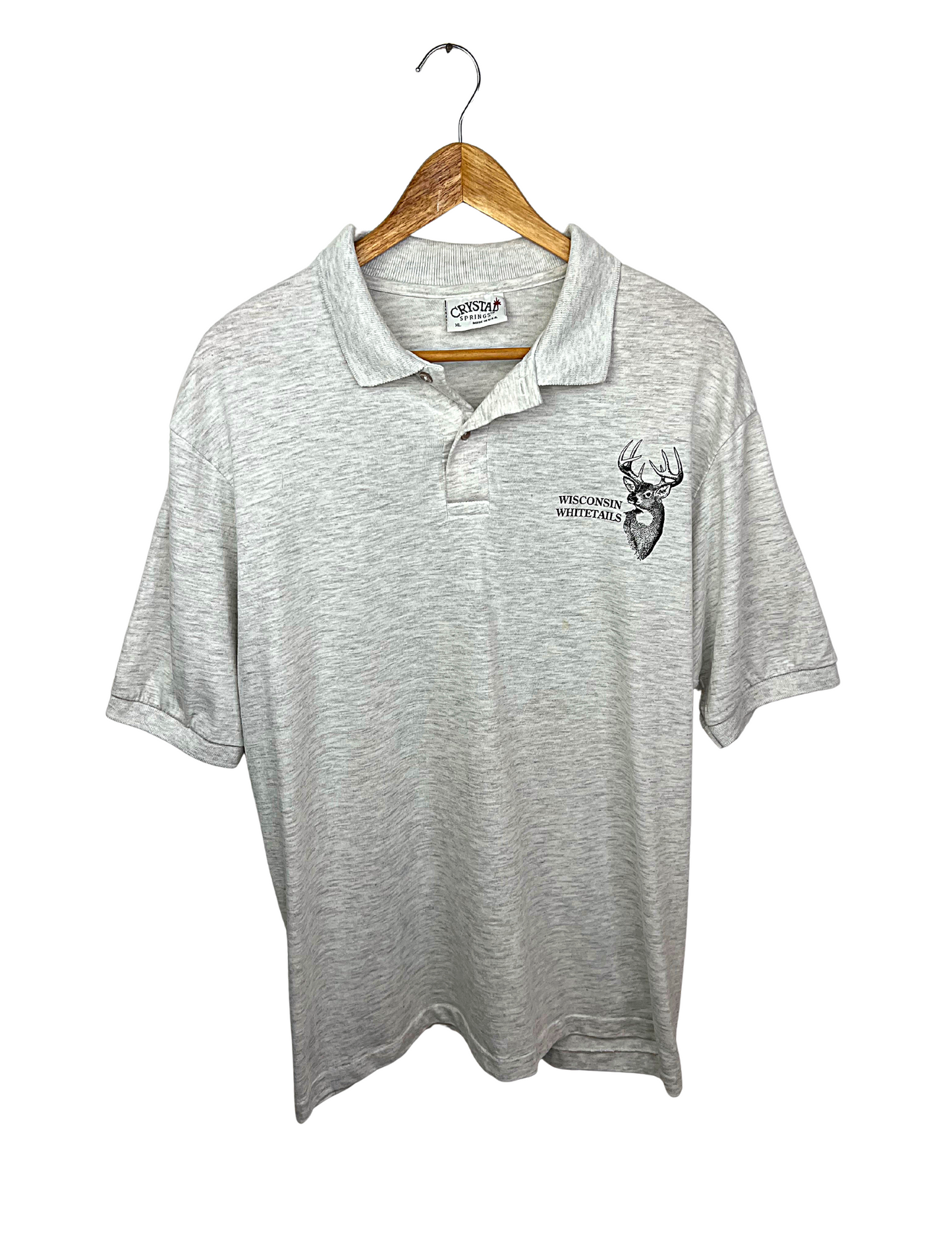 Vintage 90’s Wisconsin WHITETAIL DEER Light Gray Heather 50/50 Henley Polo Size Large