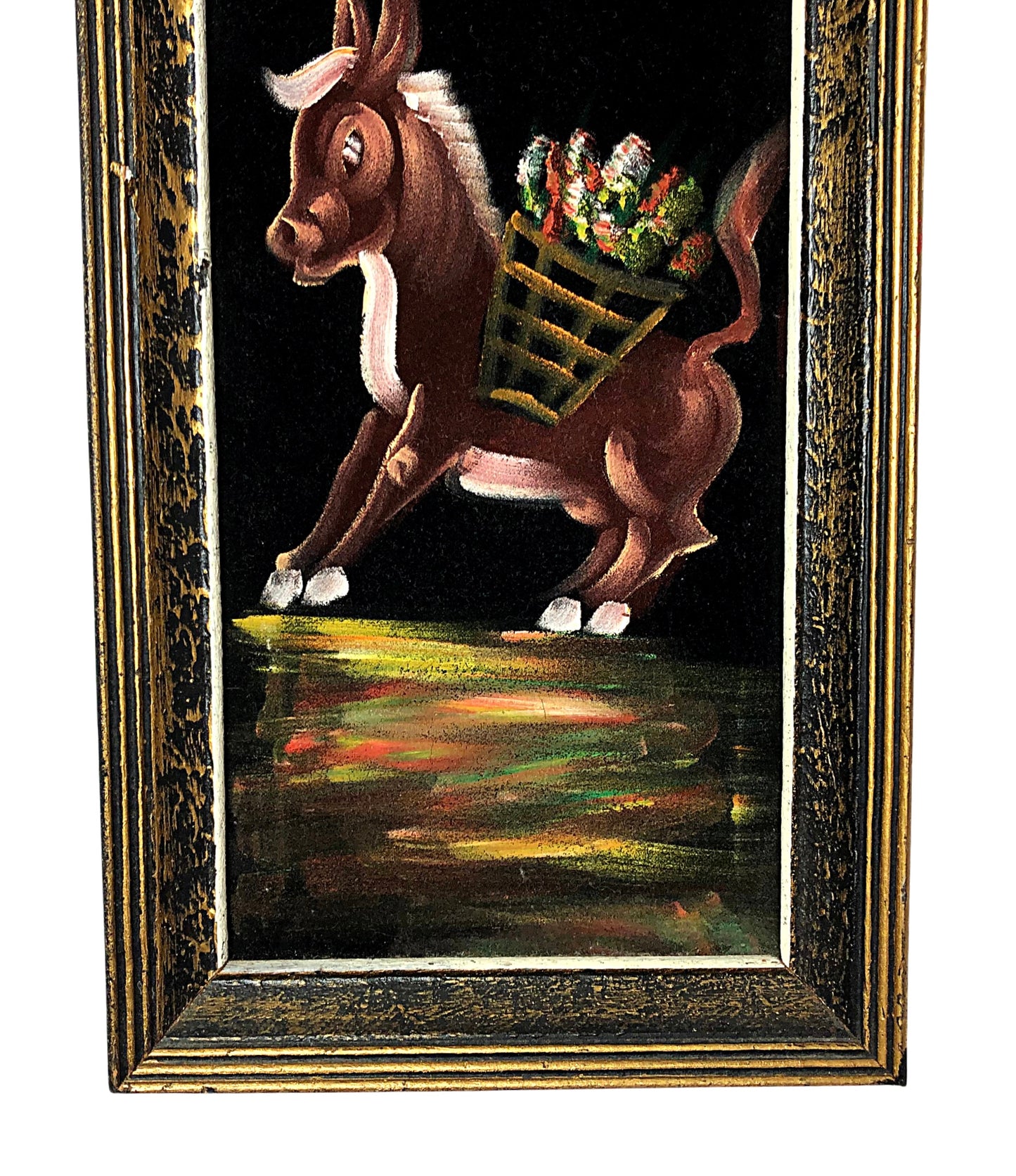 60’s Velvet Donkey Painting Dominick the Christmas Donkey Stretched Canvas Art Print 18” x 10”