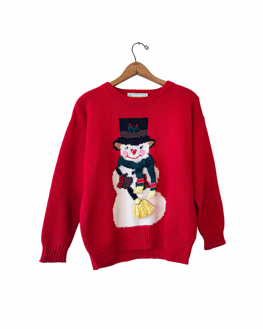 80's SNOWMAN Chunky Knit Novelty Ugly Holiday Sweater Size Medium