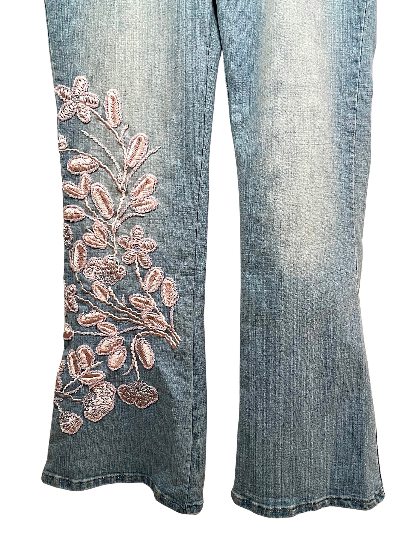 00’s Y2K Vanilla Star Pink Embroidery Floral Flare Low Rise Jeans