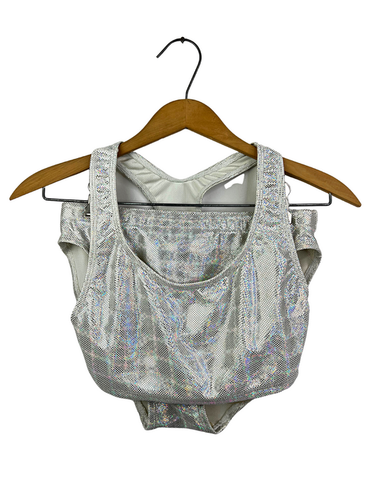 00’s Y2K TYR Silver Holographic Pool Water Racerback 2 Pc Swimsuit