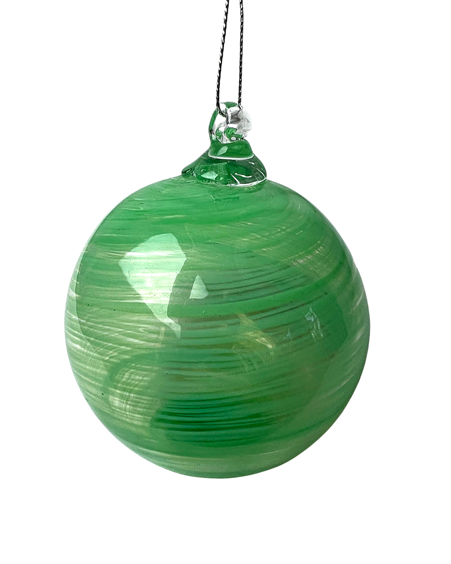 Vintage Green Swirl Hand Blown Glass Ornament 5” x 4”