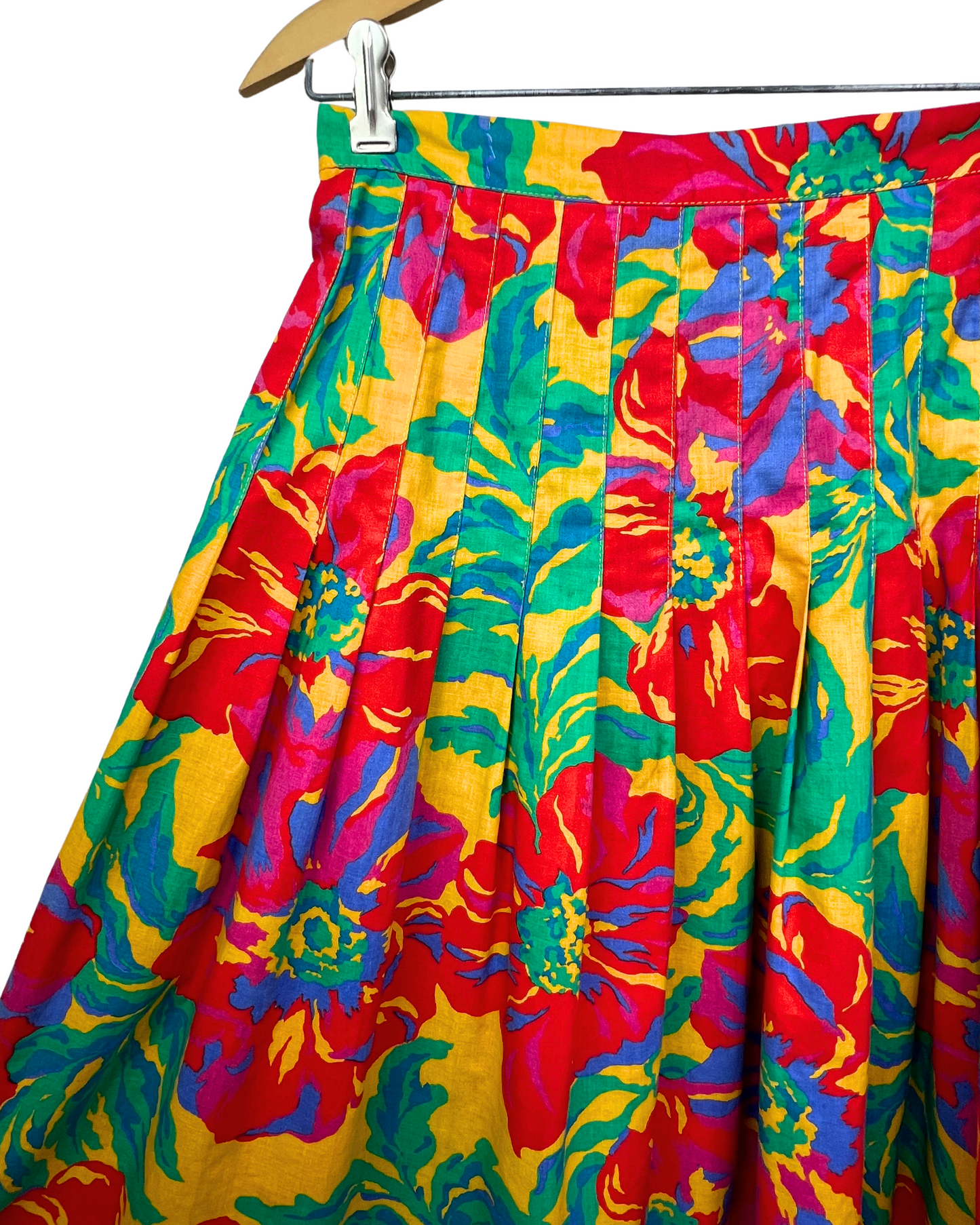80s Gorgeous Botanical Floral Print Pleated Skirt Size 6