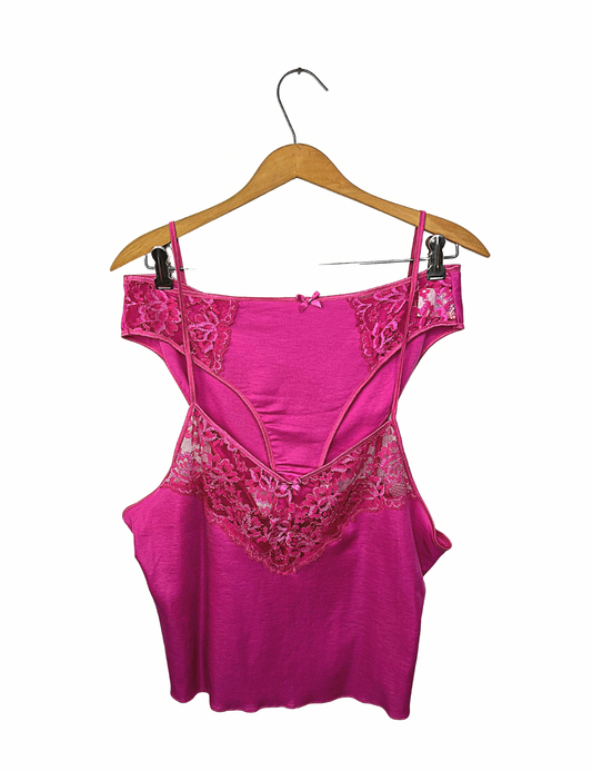 80’s Pink Lace Cotton Camisole + Panty Lingerie Set