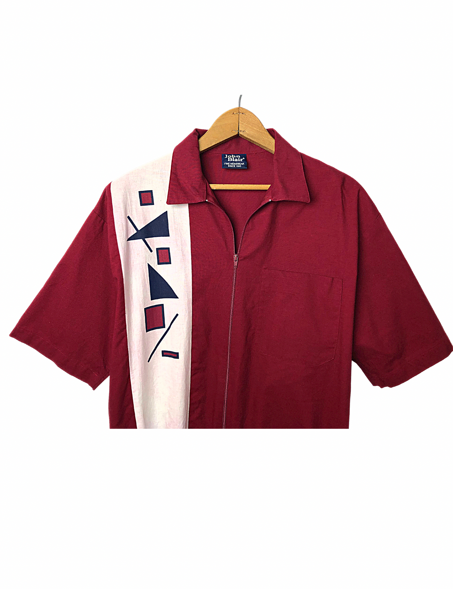 70’s Geometric John Blair Zip Front Bowling Shirt Size M