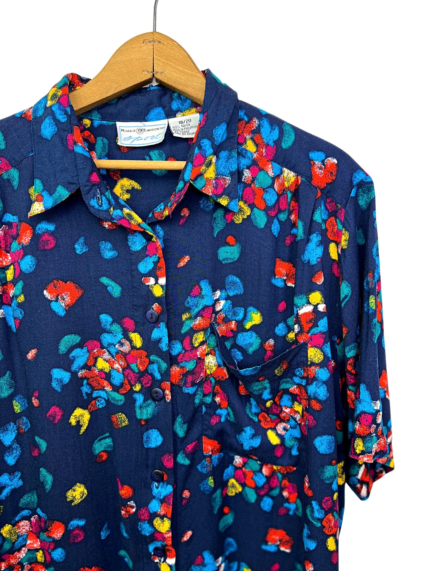 90’s Rainbow Abstract Print Button Down Blouse Plus Size
