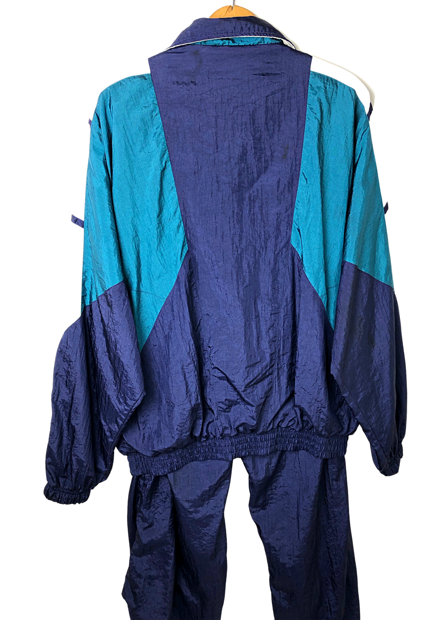 80’s Activewear Teal & Blue Colorblock 2 Piece Windbreaker Tracksuit