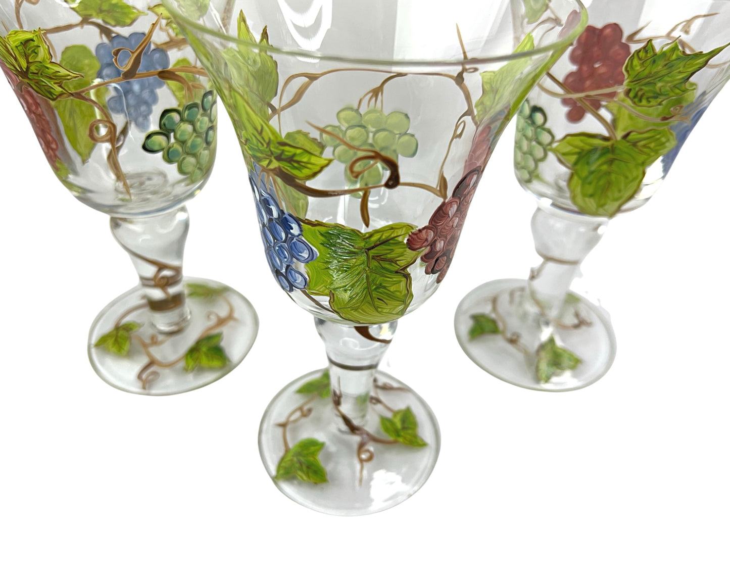 90’s Grapes Wine Vino Grapevine Hand-Painted Set of 3 Wine Glasses