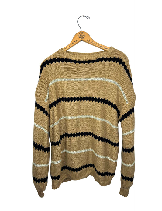 Vintage 80’s Brown Stripe Boatneck Chunky Charlie Brown Sweater