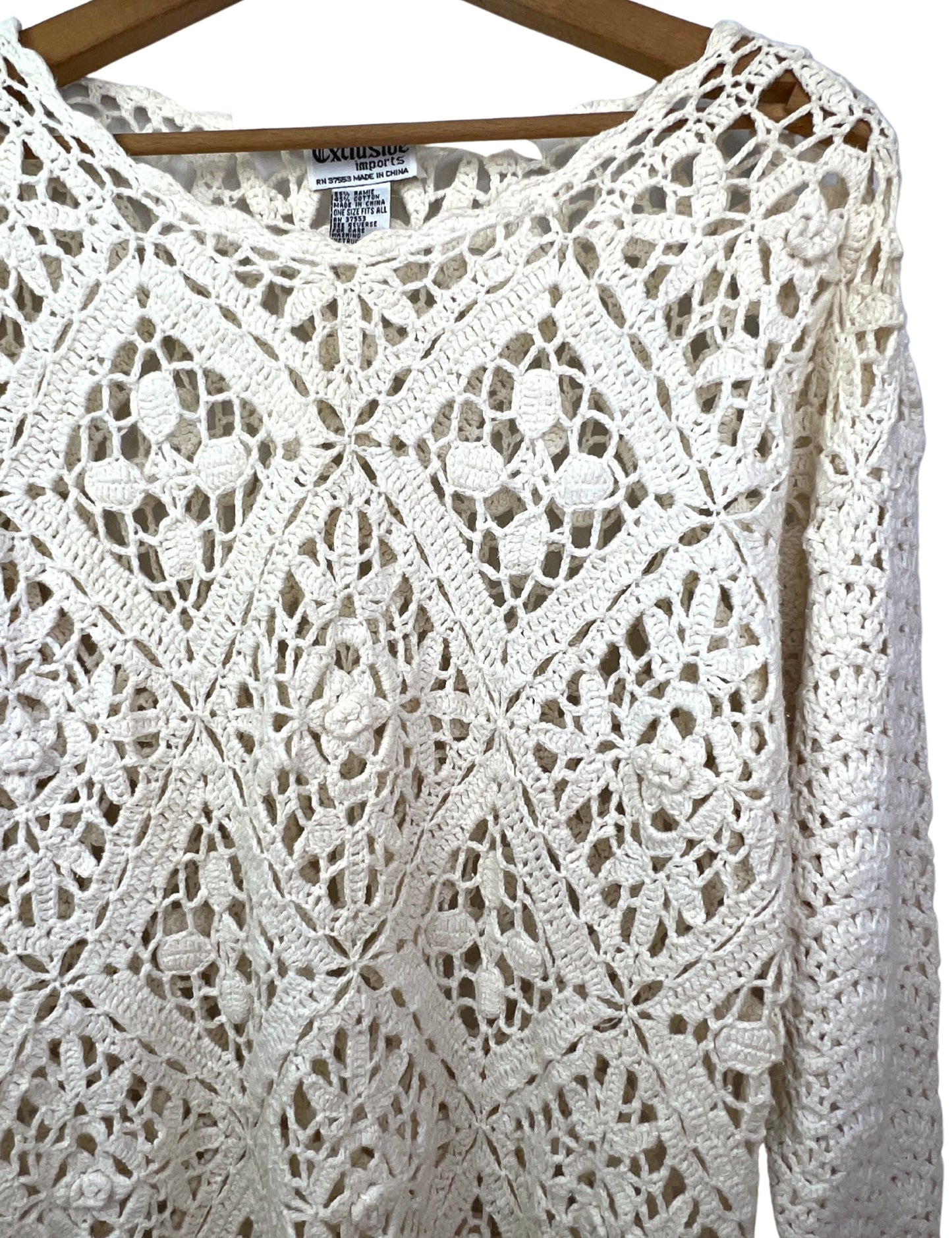 90’s Ivory Crochet Macrame Tunic Coverup Sweater