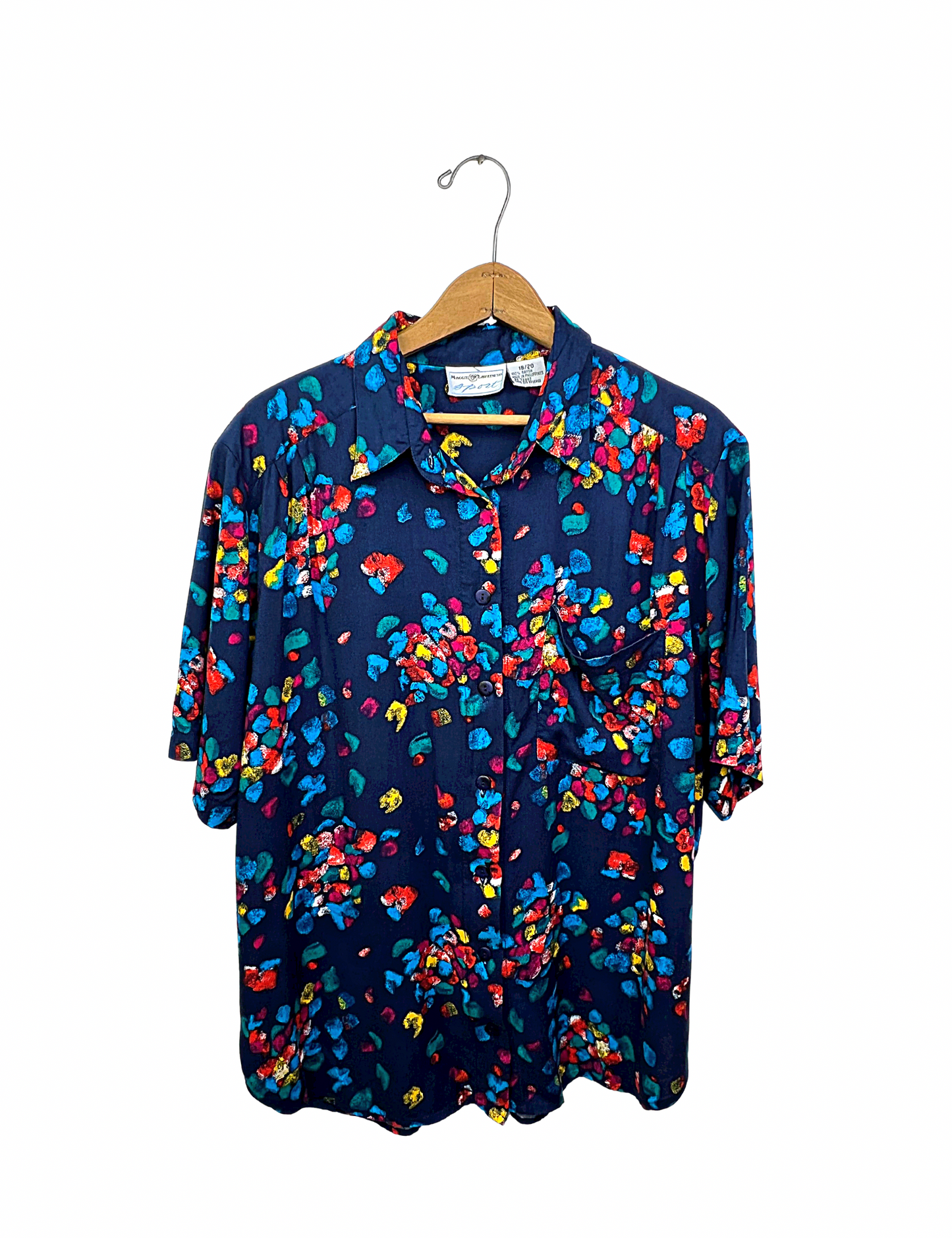 90’s Rainbow Abstract Print Button Down Blouse Plus Size